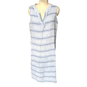 Helen Jon Striped Linen Midi Dress Women’s Size Large Blue Lightweight